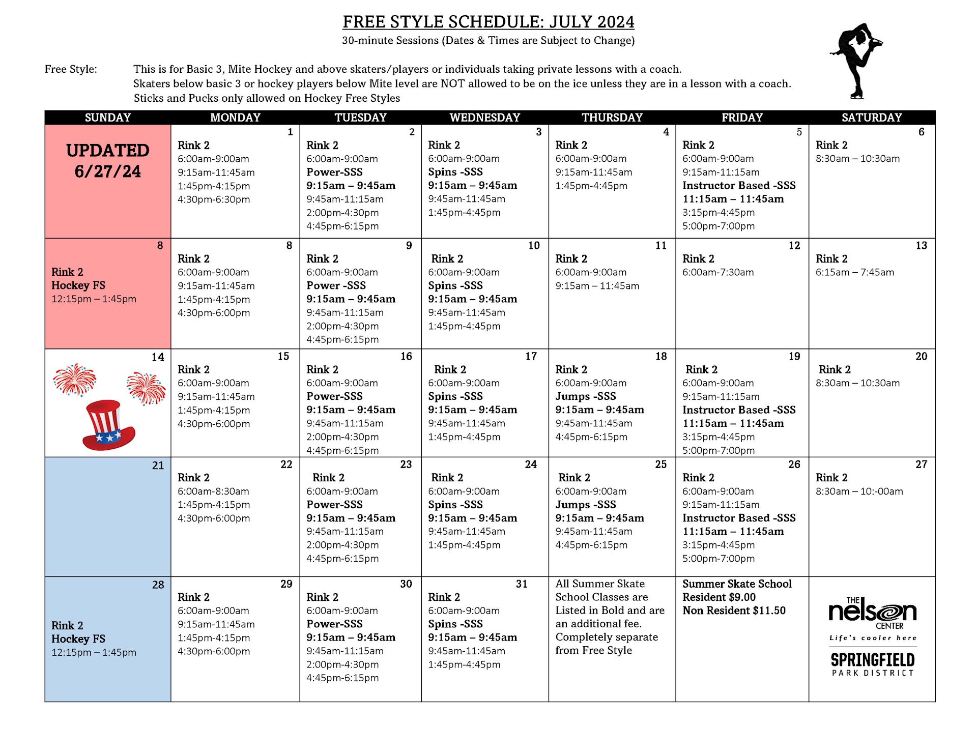 2024 July Free Style Schedule